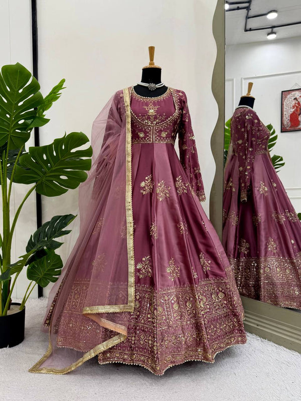 Engagement Wine Color Designer Anarakali Gown