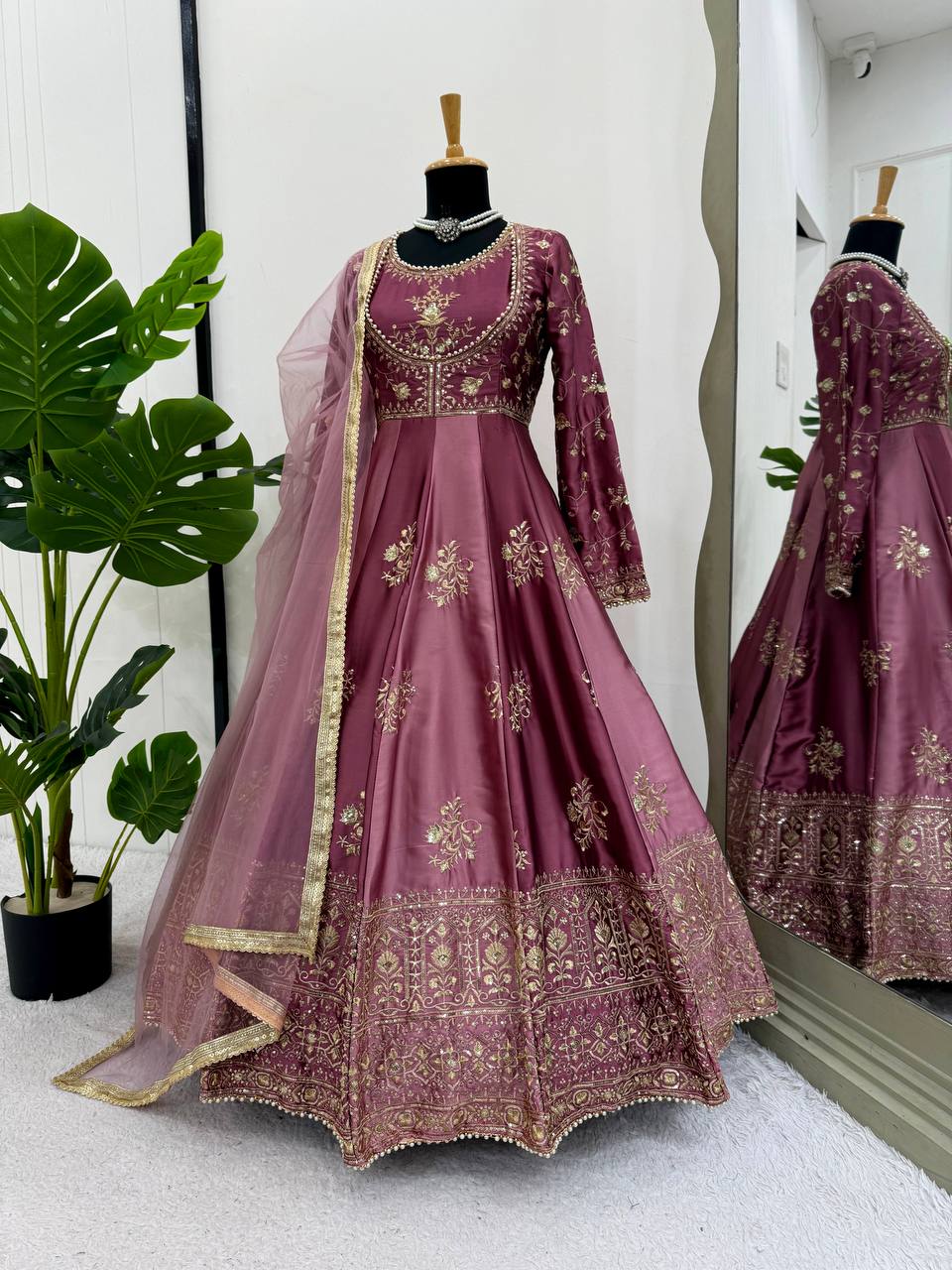 Engagement Wine Color Designer Anarakali Gown