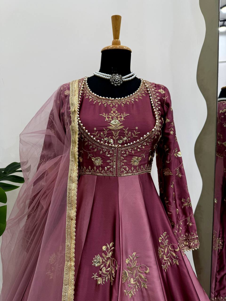 Engagement Wine Color Designer Anarakali Gown