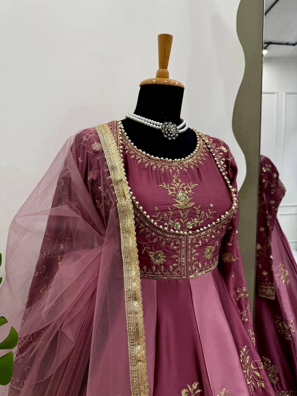 Engagement Wine Color Designer Anarakali Gown