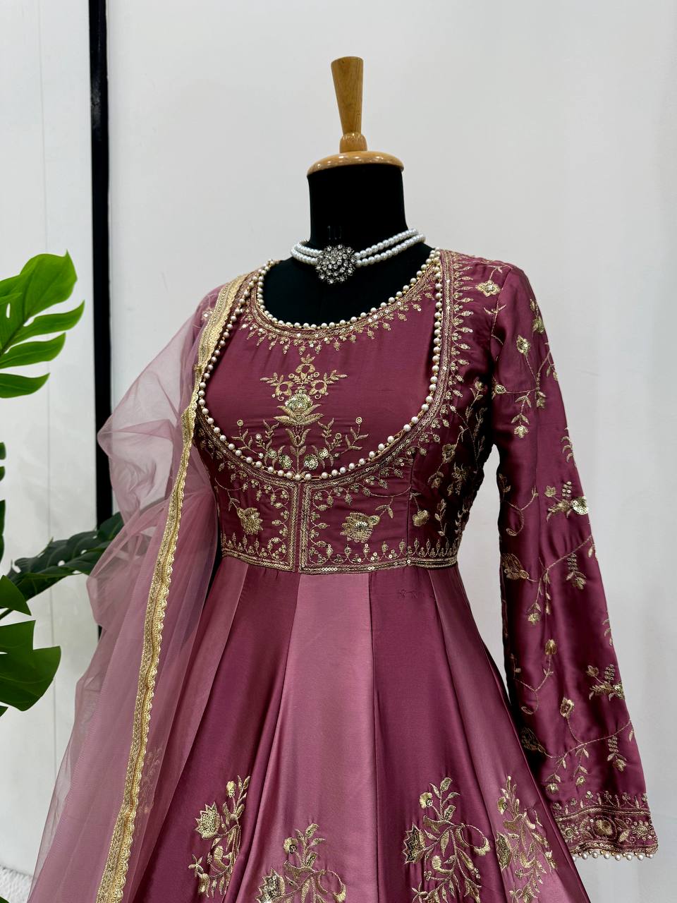 Engagement Wine Color Designer Anarakali Gown