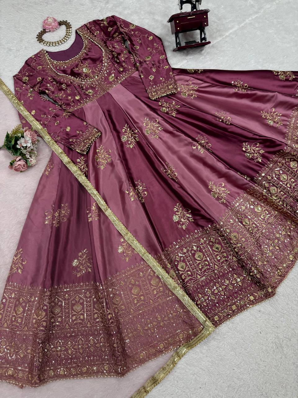 Engagement Wine Color Designer Anarakali Gown