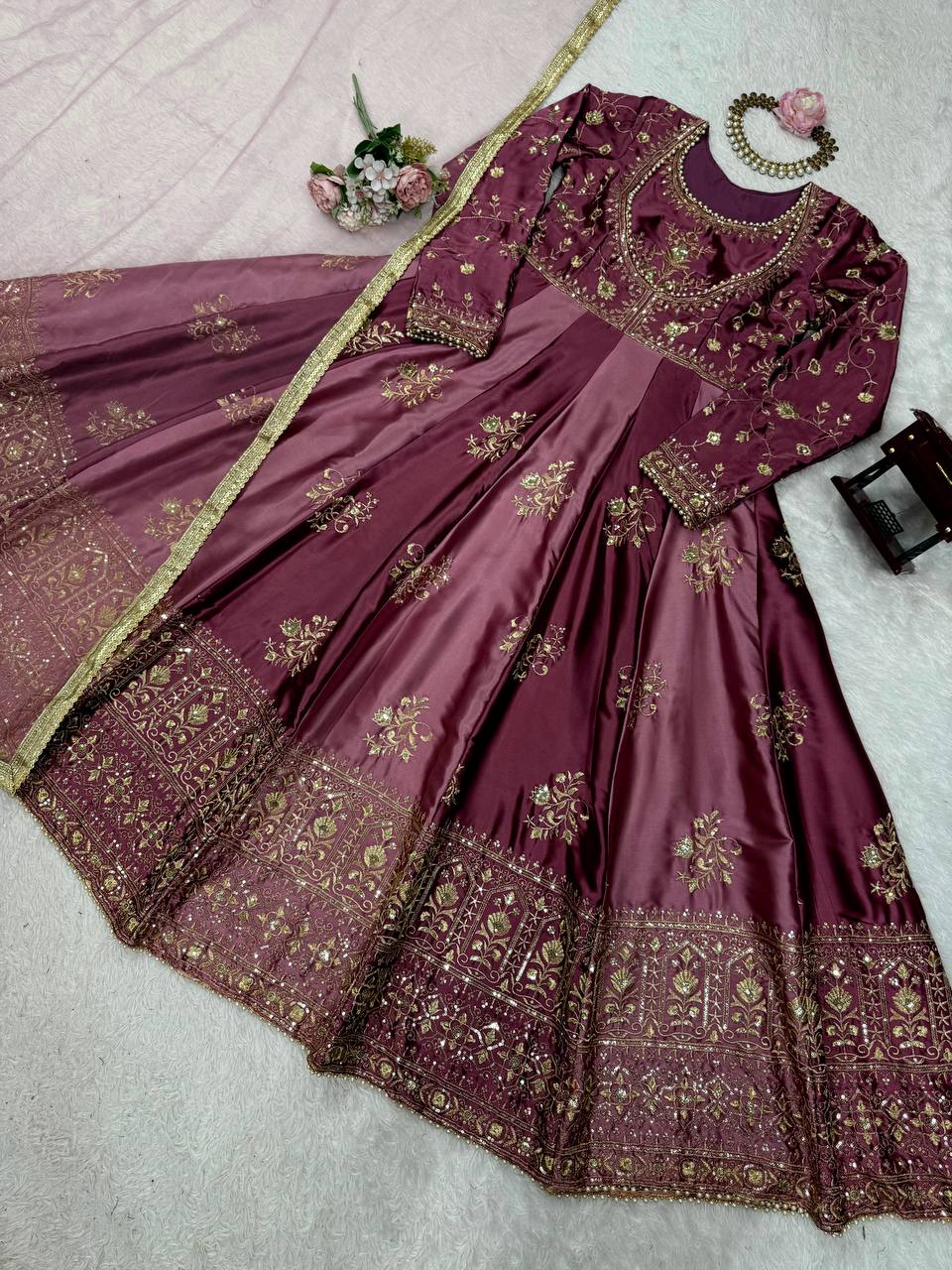 Engagement Wine Color Designer Anarakali Gown