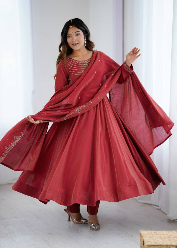 Alluring Maroon Color Embroidered Designer Anarkali Suit