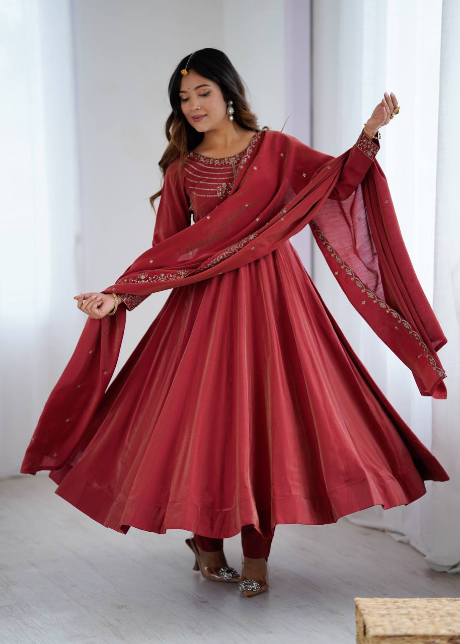 Alluring Maroon Color Embroidered Designer Anarkali Suit