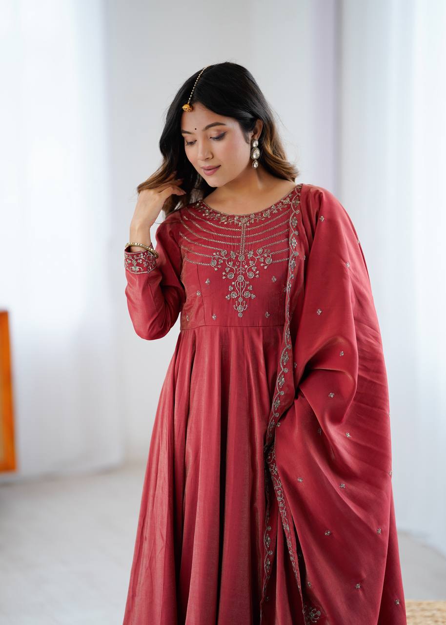 Alluring Maroon Color Embroidered Designer Anarkali Suit