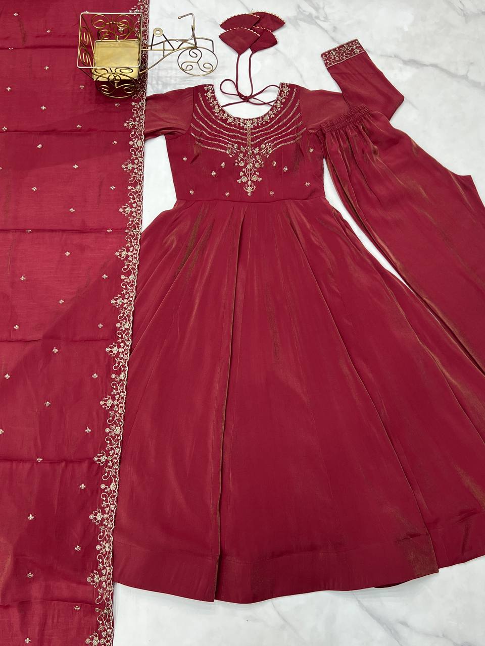 Alluring Maroon Color Embroidered Designer Anarkali Suit