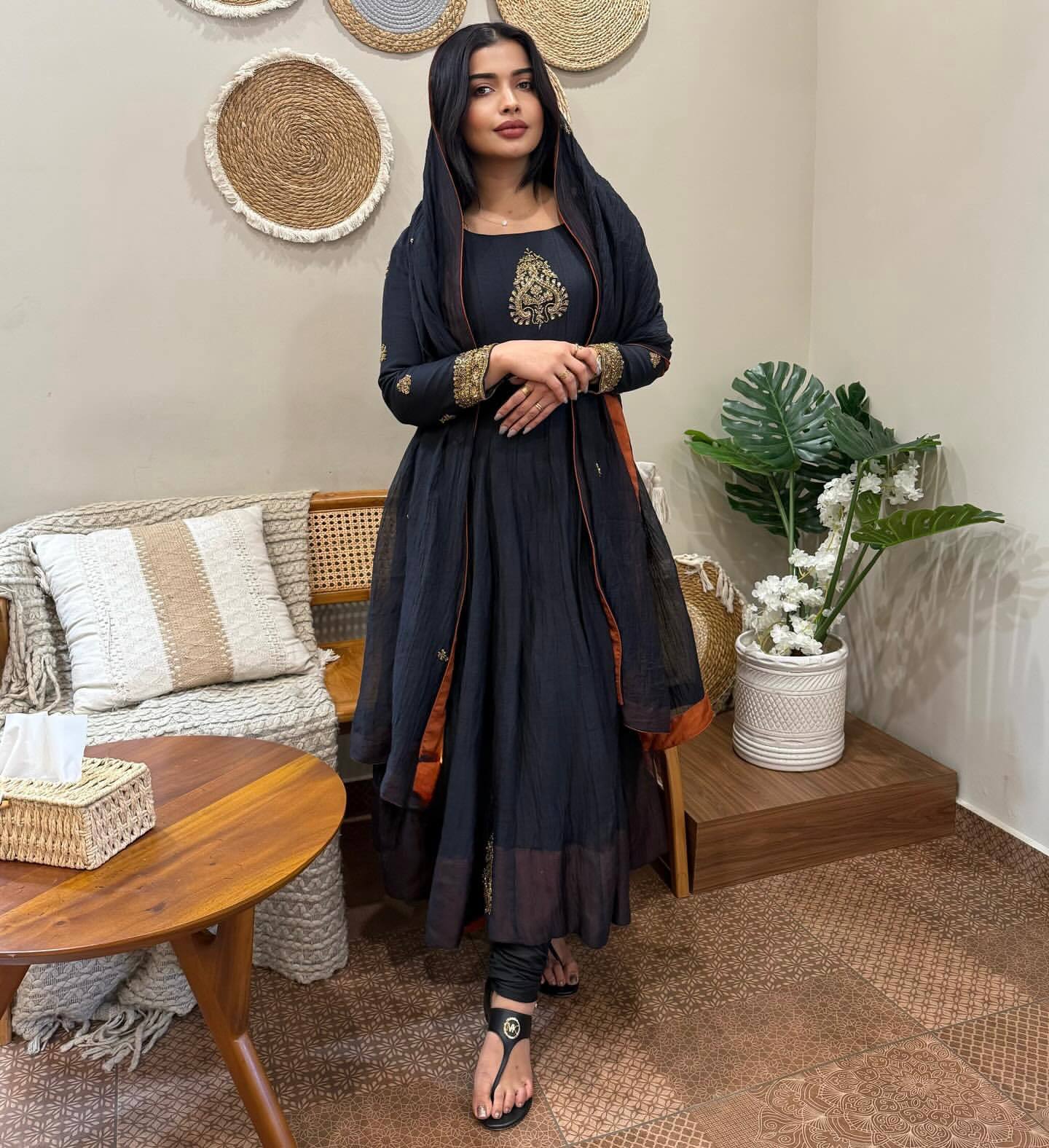 Ceremony Wear Black Color Georgette Embroidered Anarkali Suit
