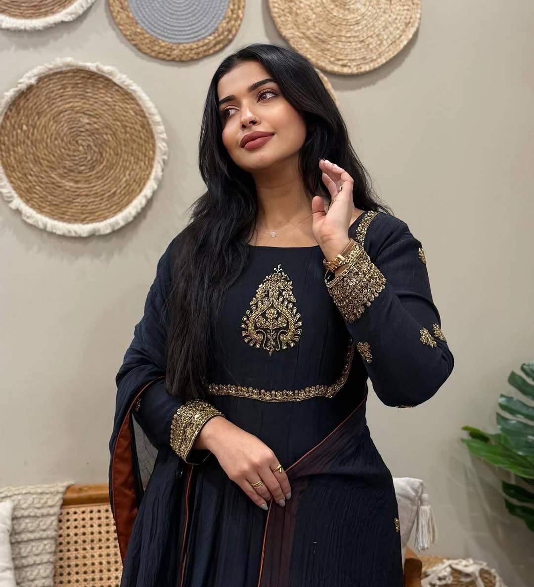 Ceremony Wear Black Color Georgette Embroidered Anarkali Suit