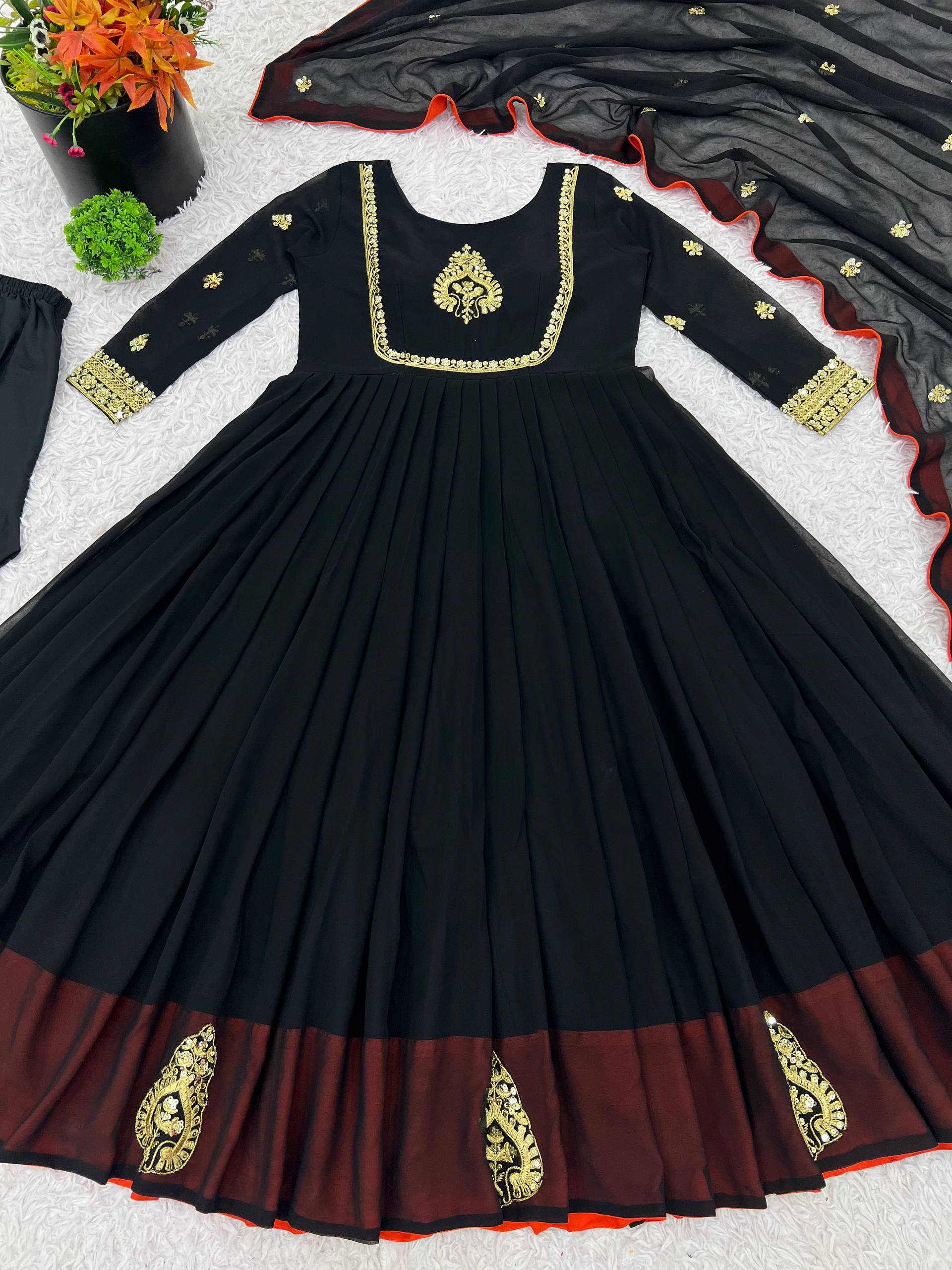Ceremony Wear Black Color Georgette Embroidered Anarkali Suit