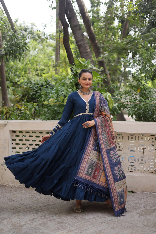 Alluring Layered Designer Gown With Dupatta