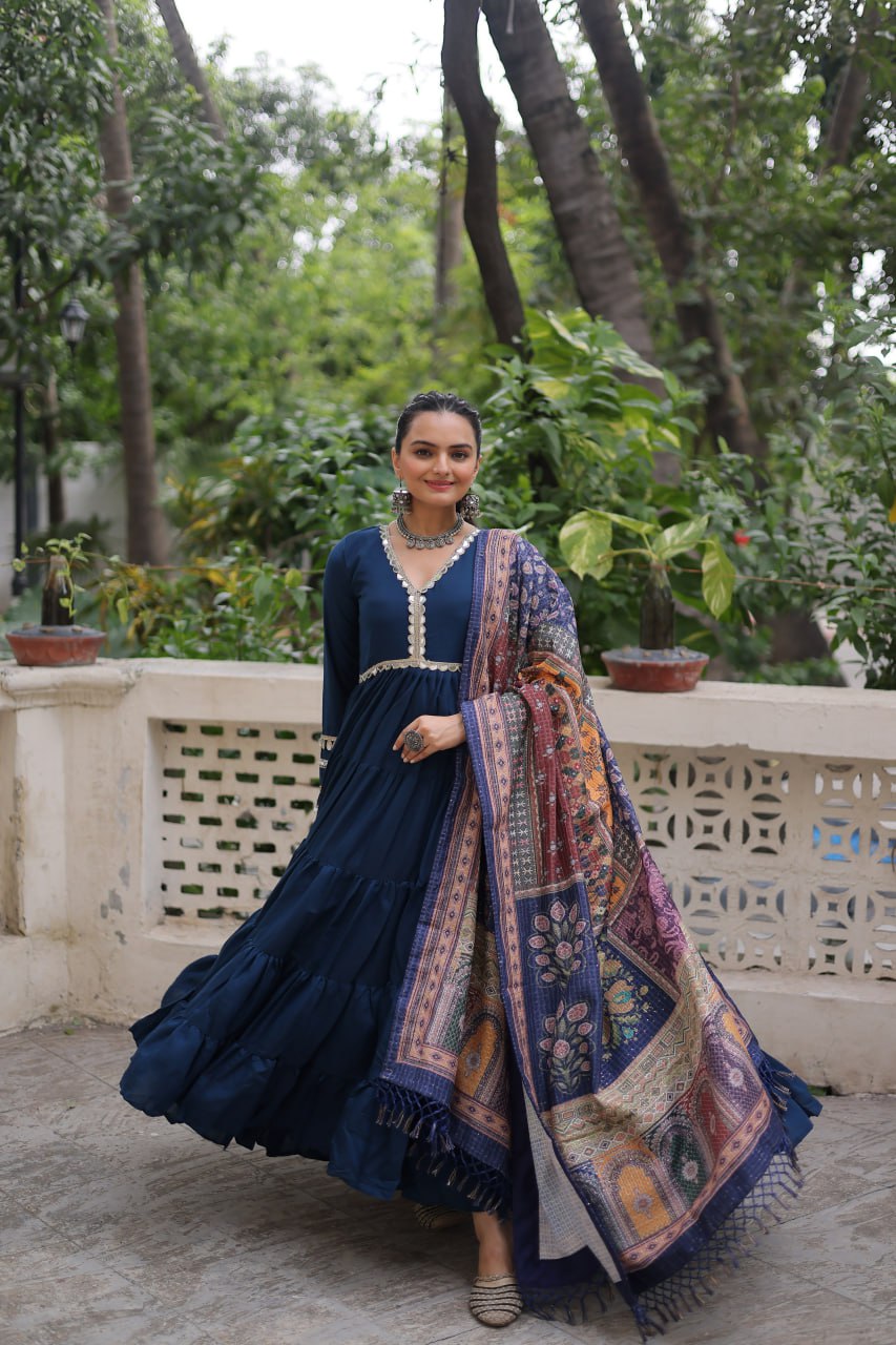 Alluring Layered Designer Gown With Dupatta