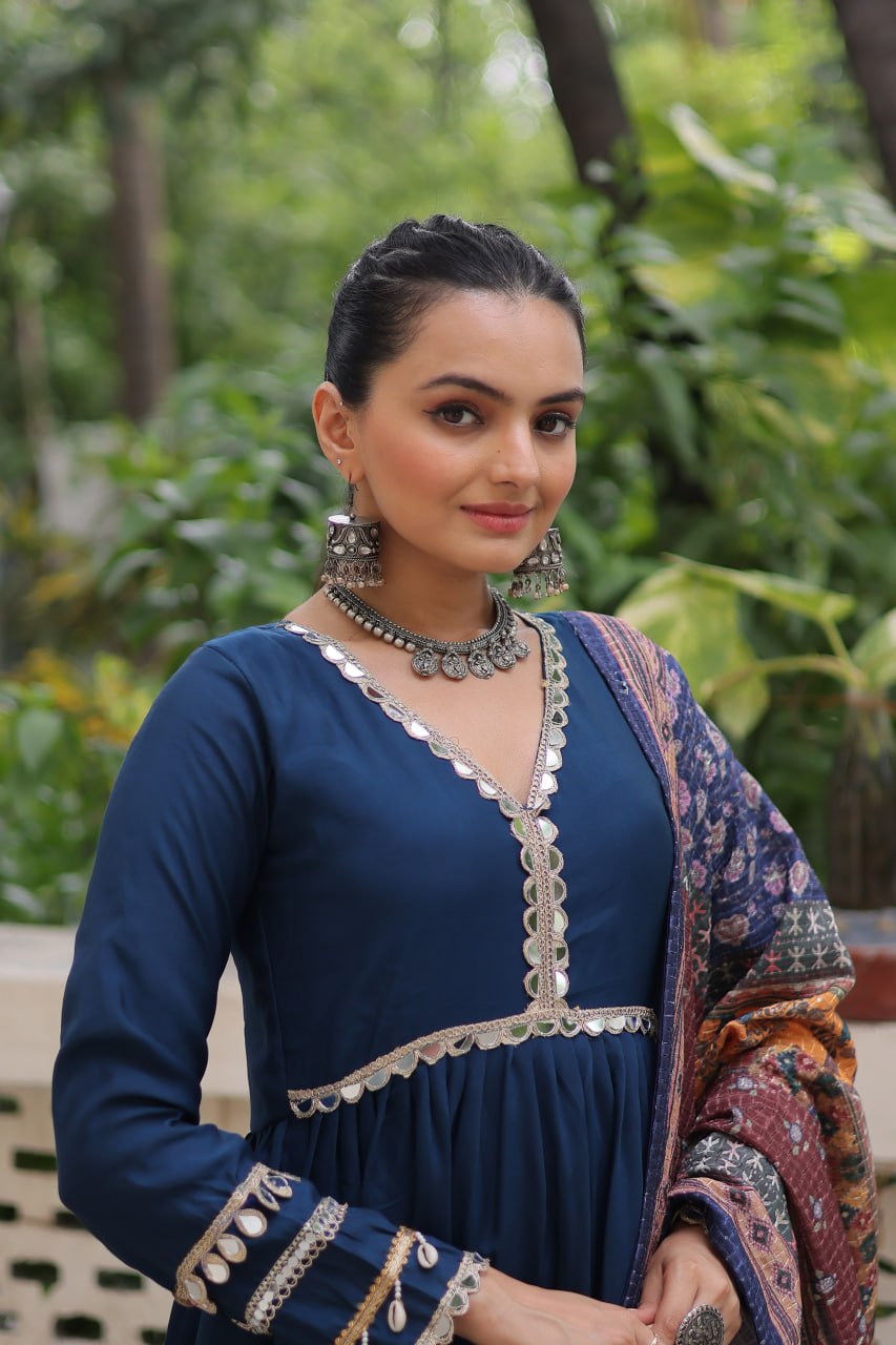 Alluring Layered Designer Gown With Dupatta