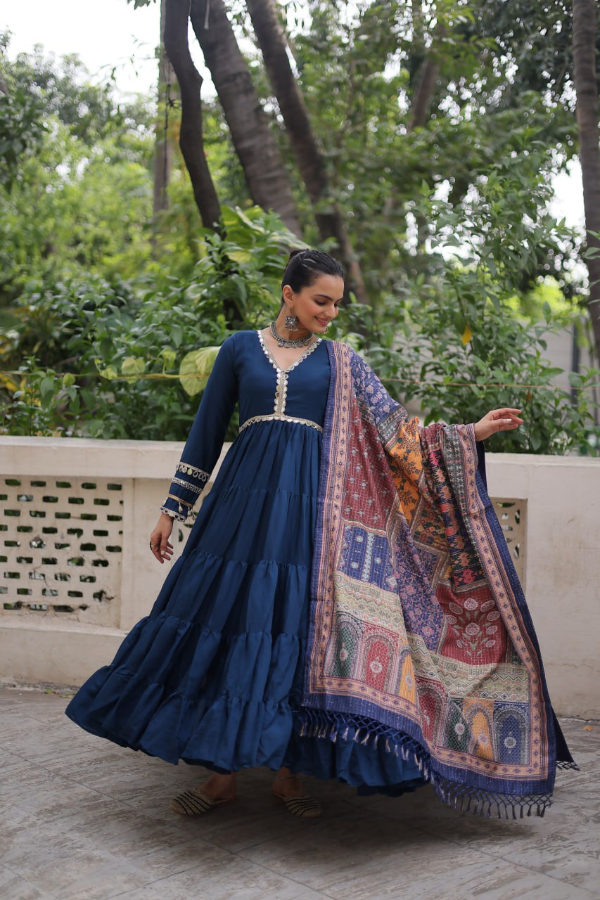 Alluring Layered Designer Gown With Dupatta