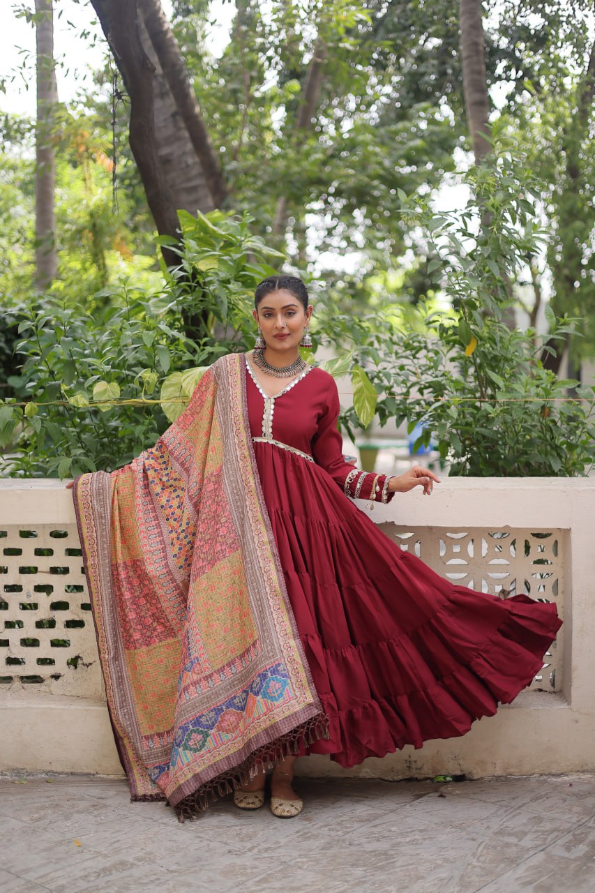 Alluring Layered Designer Gown With Dupatta