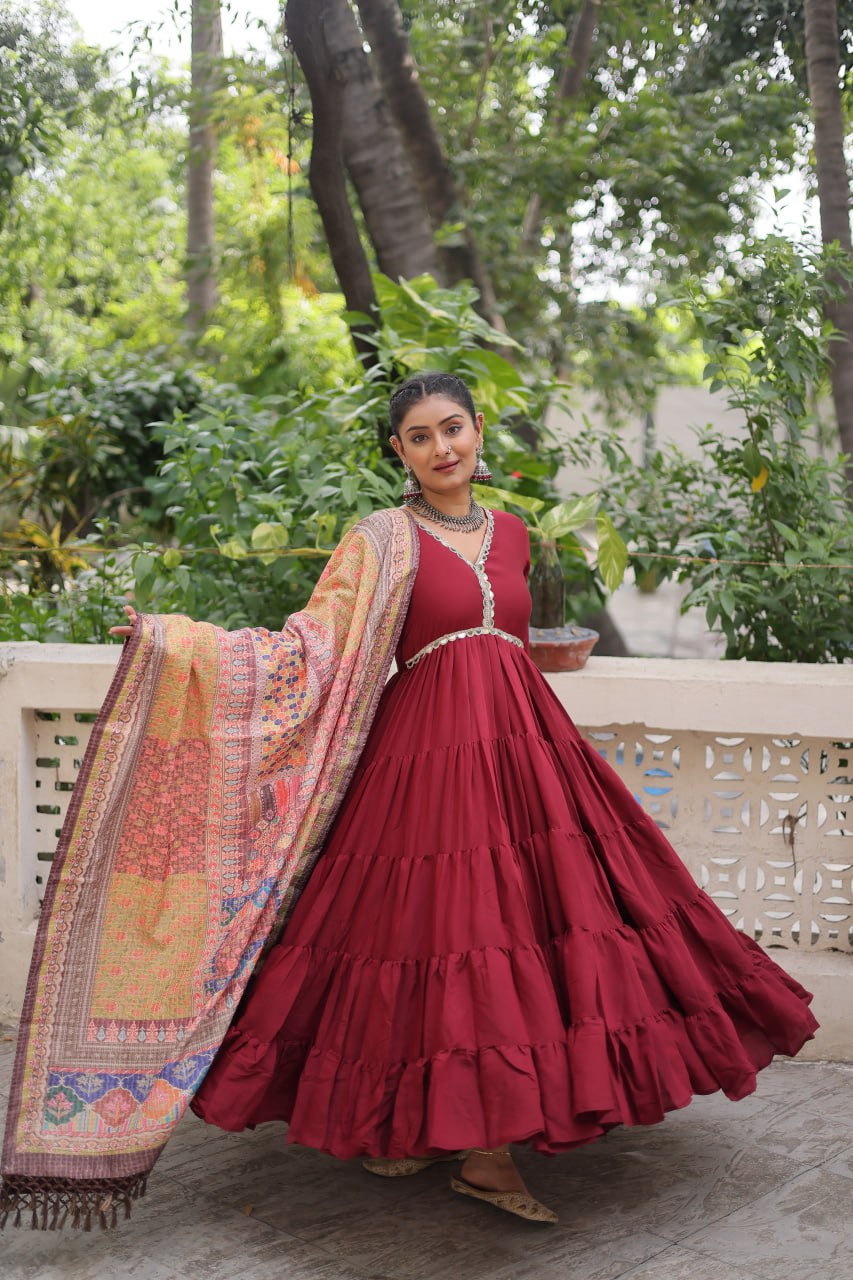Alluring Layered Designer Gown With Dupatta