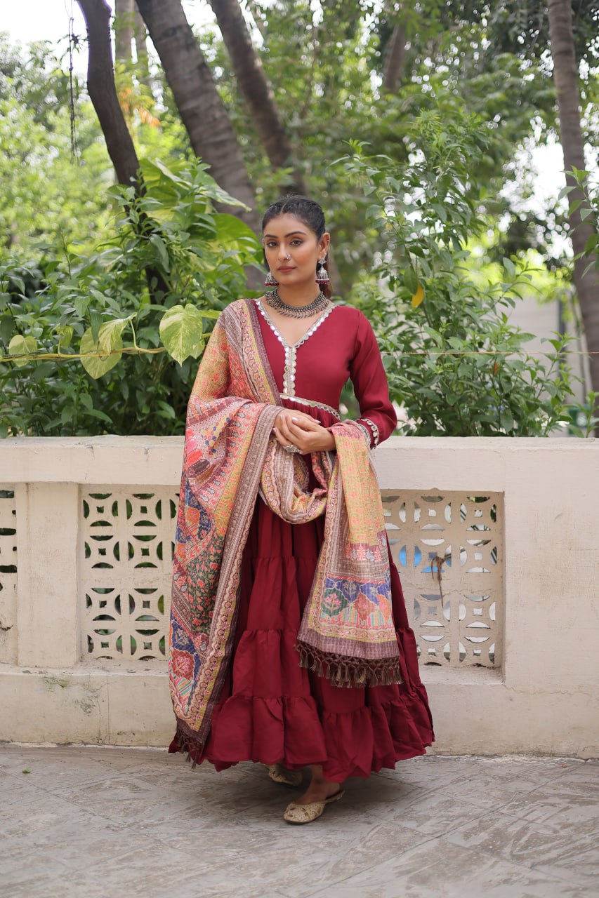 Alluring Layered Designer Gown With Dupatta