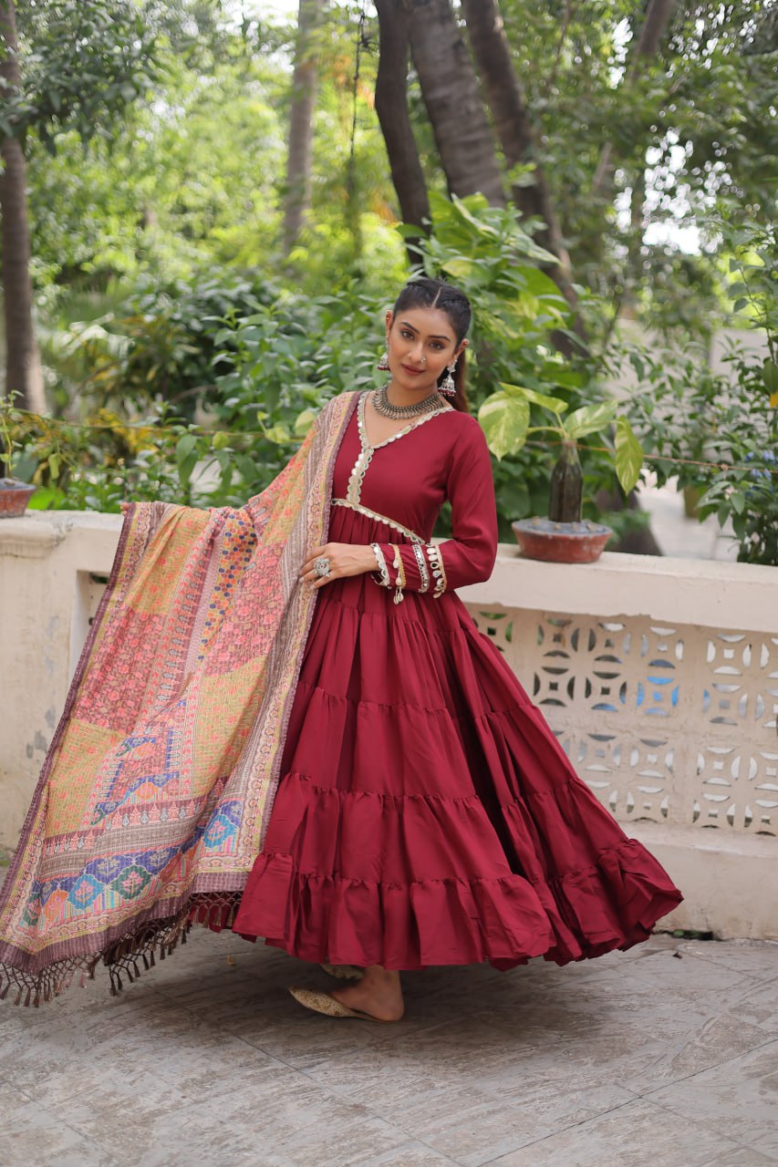 Alluring Layered Designer Gown With Dupatta