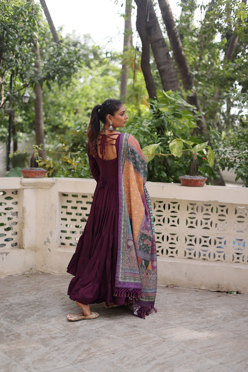 Alluring Layered Designer Gown With Dupatta