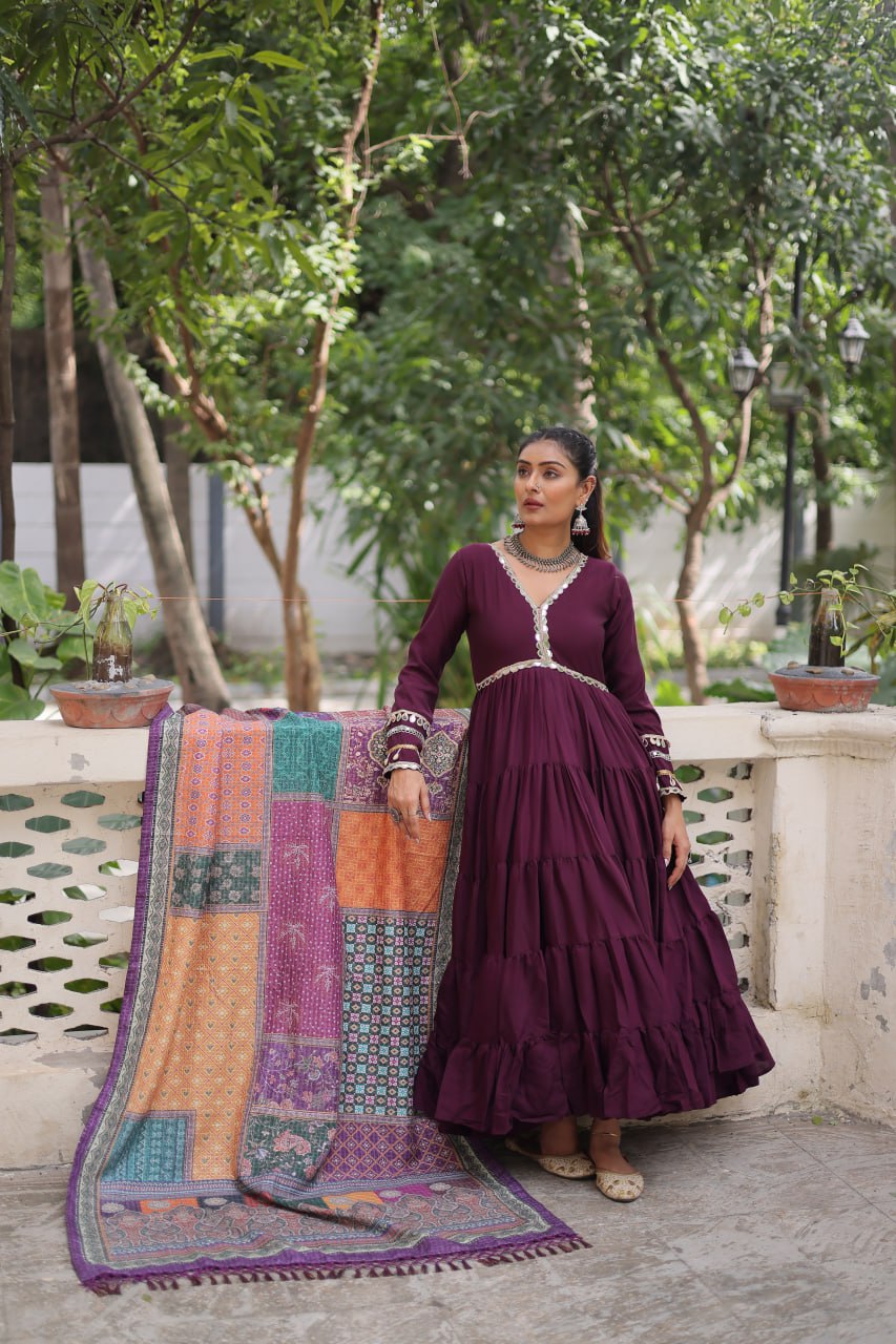 Alluring Layered Designer Gown With Dupatta