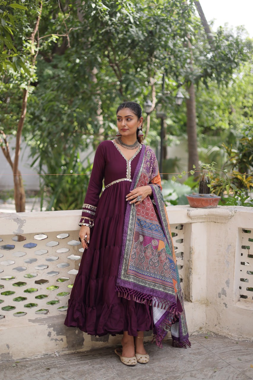 Alluring Layered Designer Gown With Dupatta