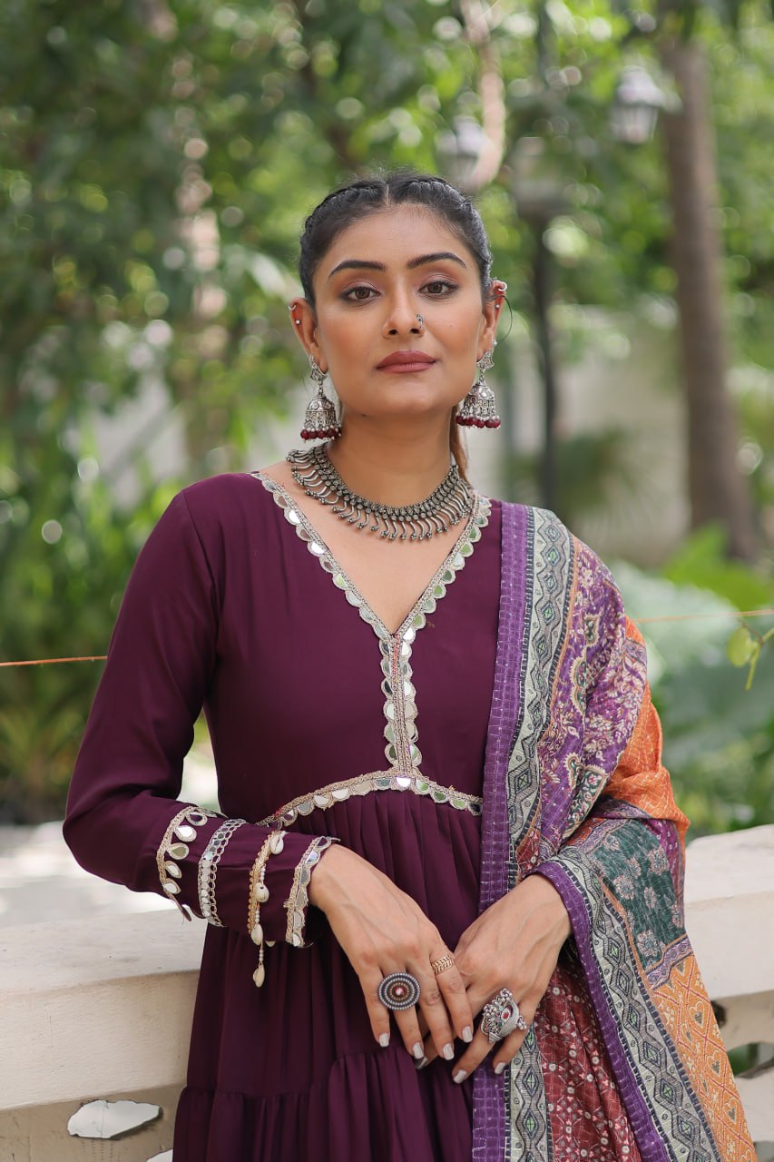 Alluring Layered Designer Gown With Dupatta