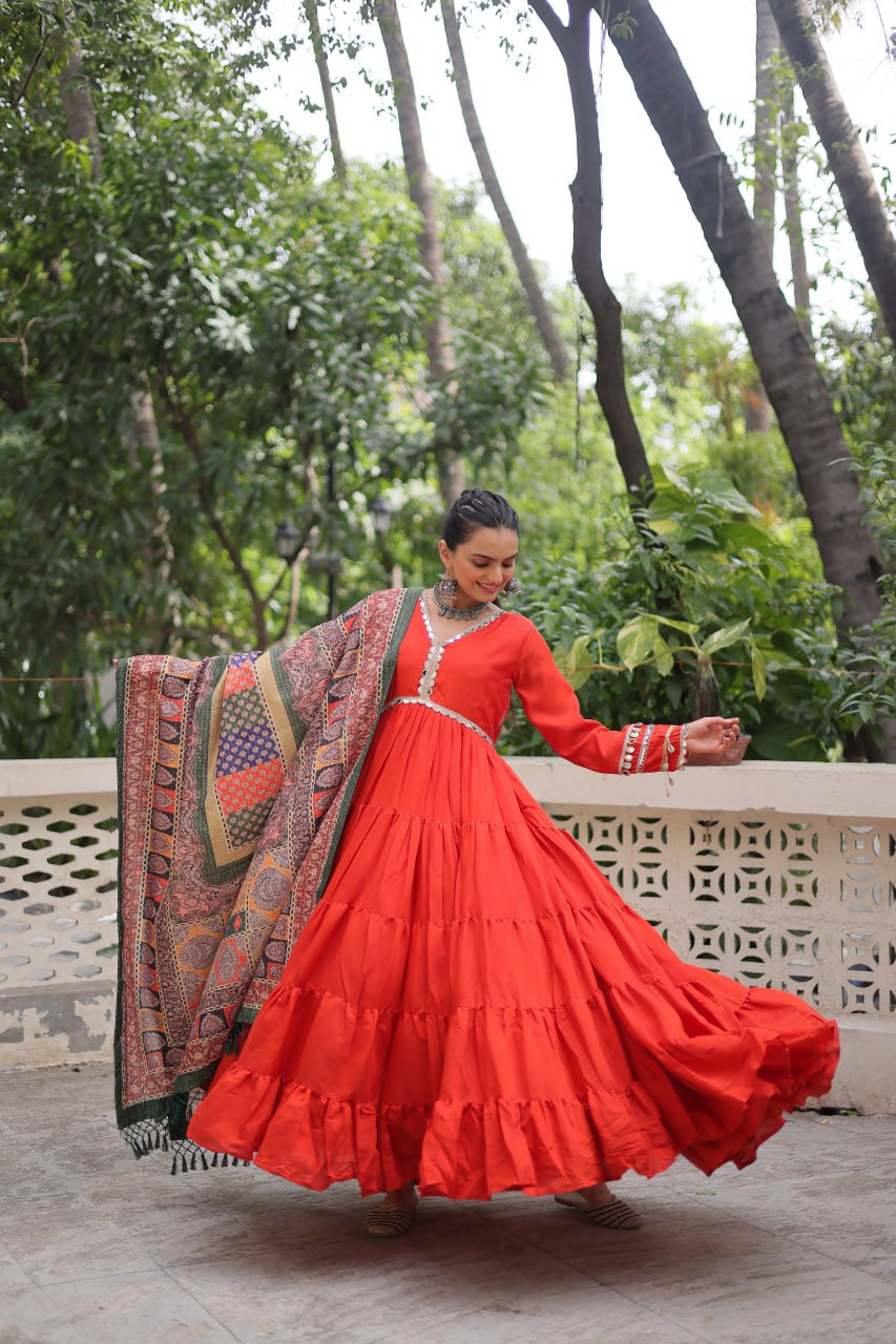 Alluring Layered Designer Gown With Dupatta