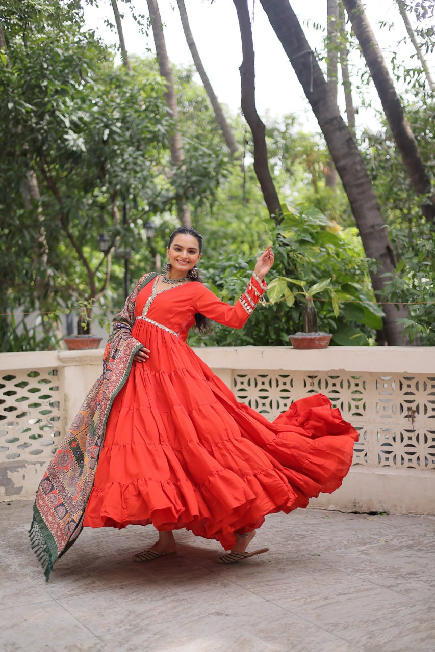 Alluring Layered Designer Gown With Dupatta
