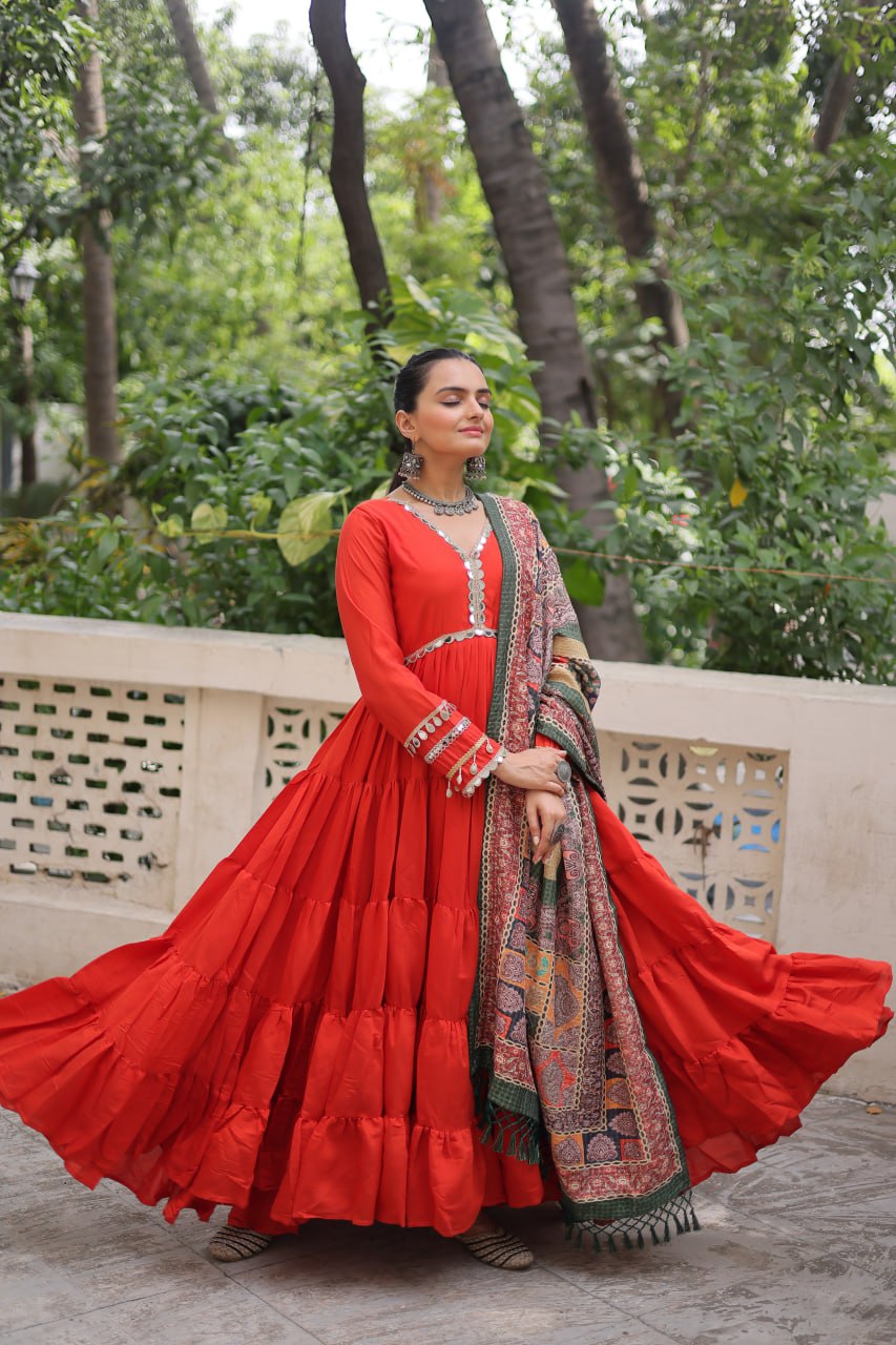 Alluring Layered Designer Gown With Dupatta