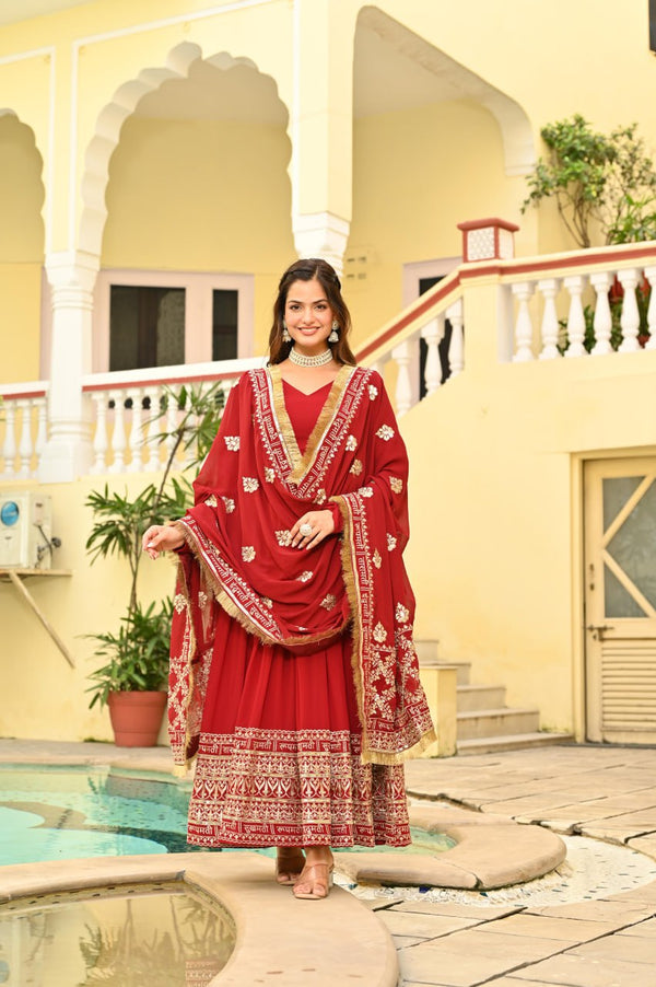 Red Color Embrooidered Designer Gown Set