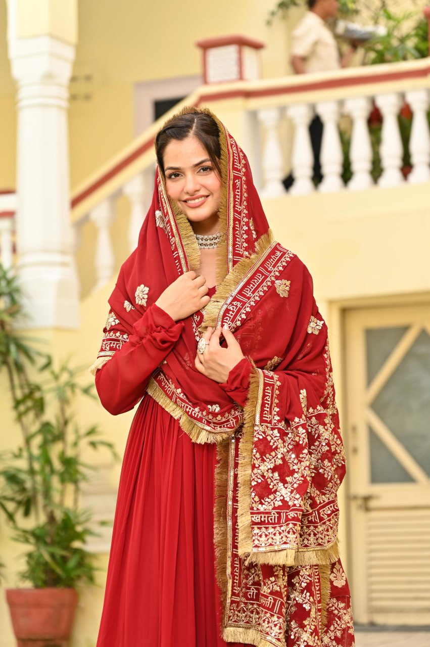 Red Color Embrooidered Designer Gown Set