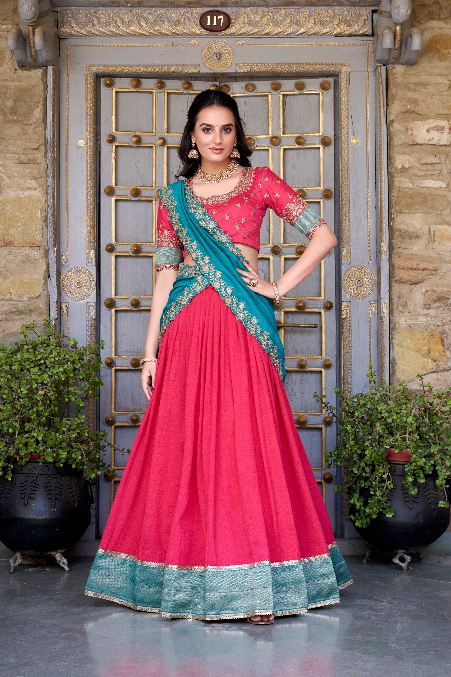 Traditional Wear Pink Color Vichitra Silk With Zari Weaving Work Lehenga Choli