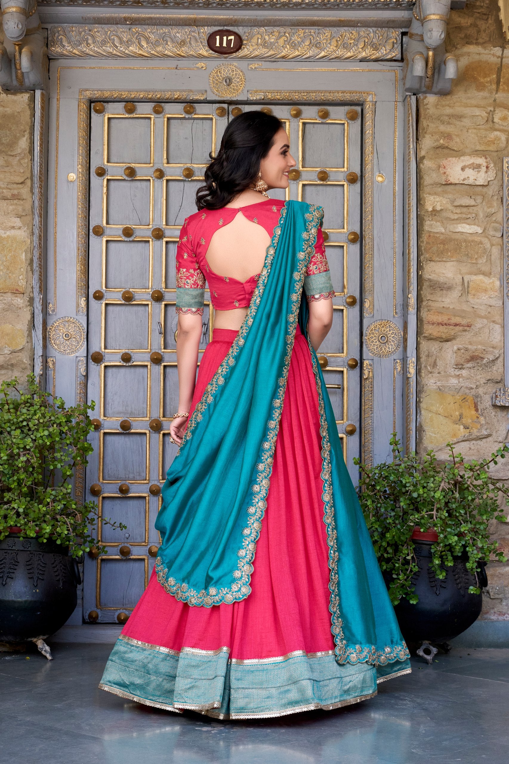 Traditional Wear Pink Color Vichitra Silk With Zari Weaving Work Lehenga Choli