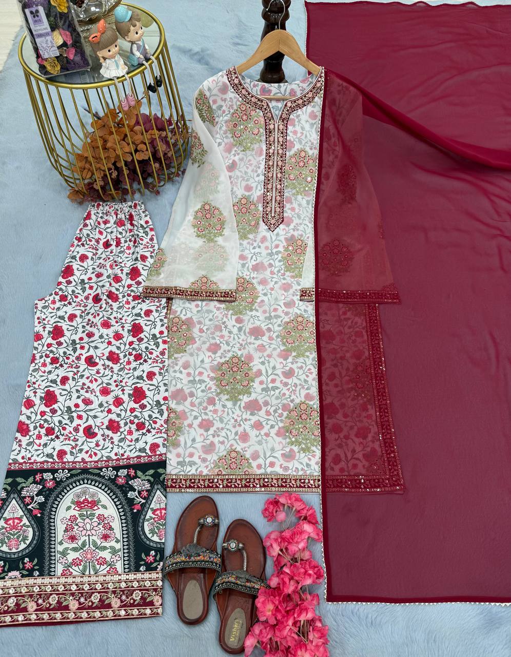 Wedding Wear Beautiful Heavy Faux Georgette With Embroidery Work Palazzo Suit
