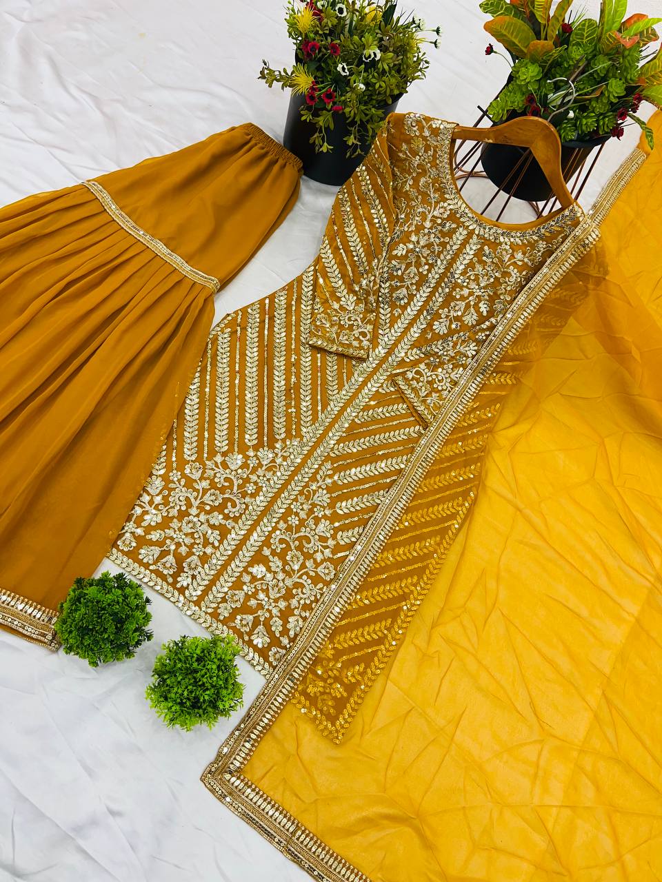 Wedding Wear Heavy Faux Georgette With 5mm Embroidery Sequence Work Sharara Suit