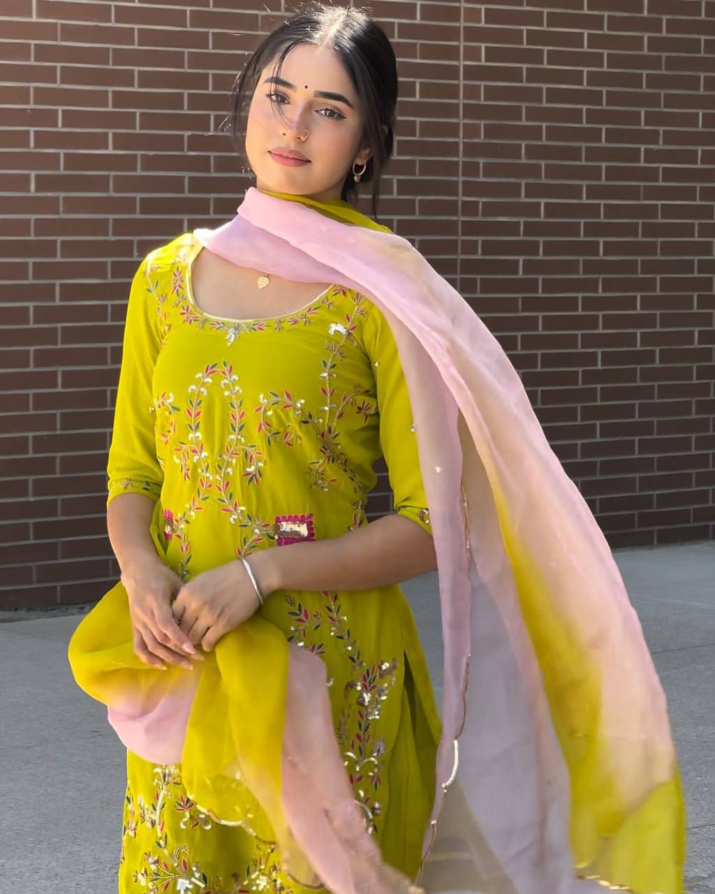 Exclusive Lemon Color Georgette Sharara Set