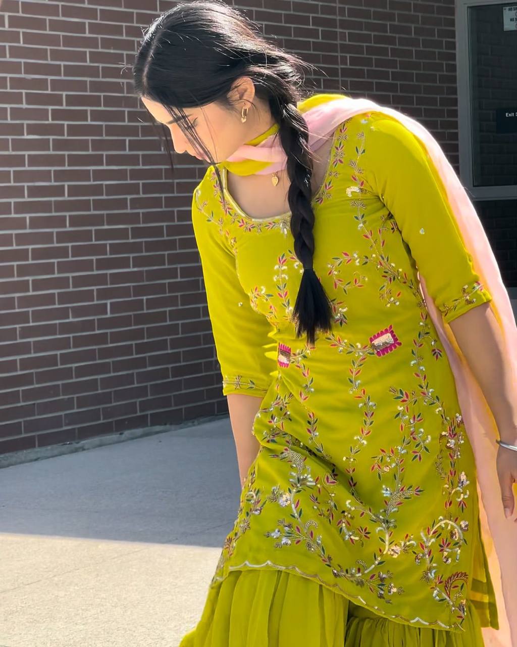 Exclusive Lemon Color Georgette Sharara Set