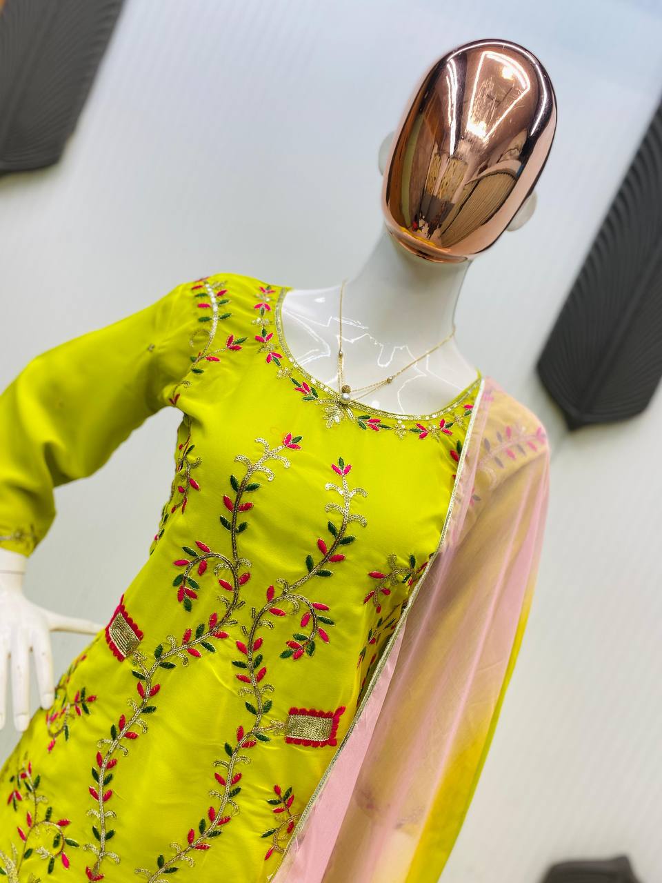 Exclusive Lemon Color Georgette Sharara Set