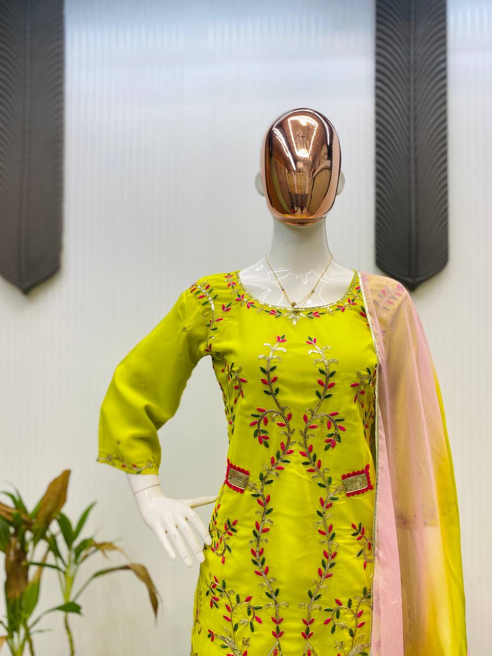 Exclusive Lemon Color Georgette Sharara Set