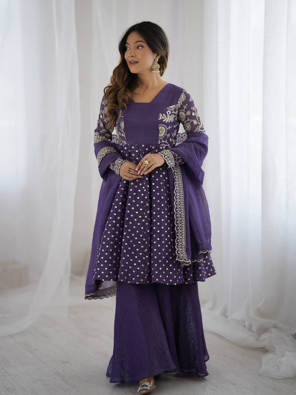 Arti Chahan's Wear Blue Color Embroidered Work Sharara Suit