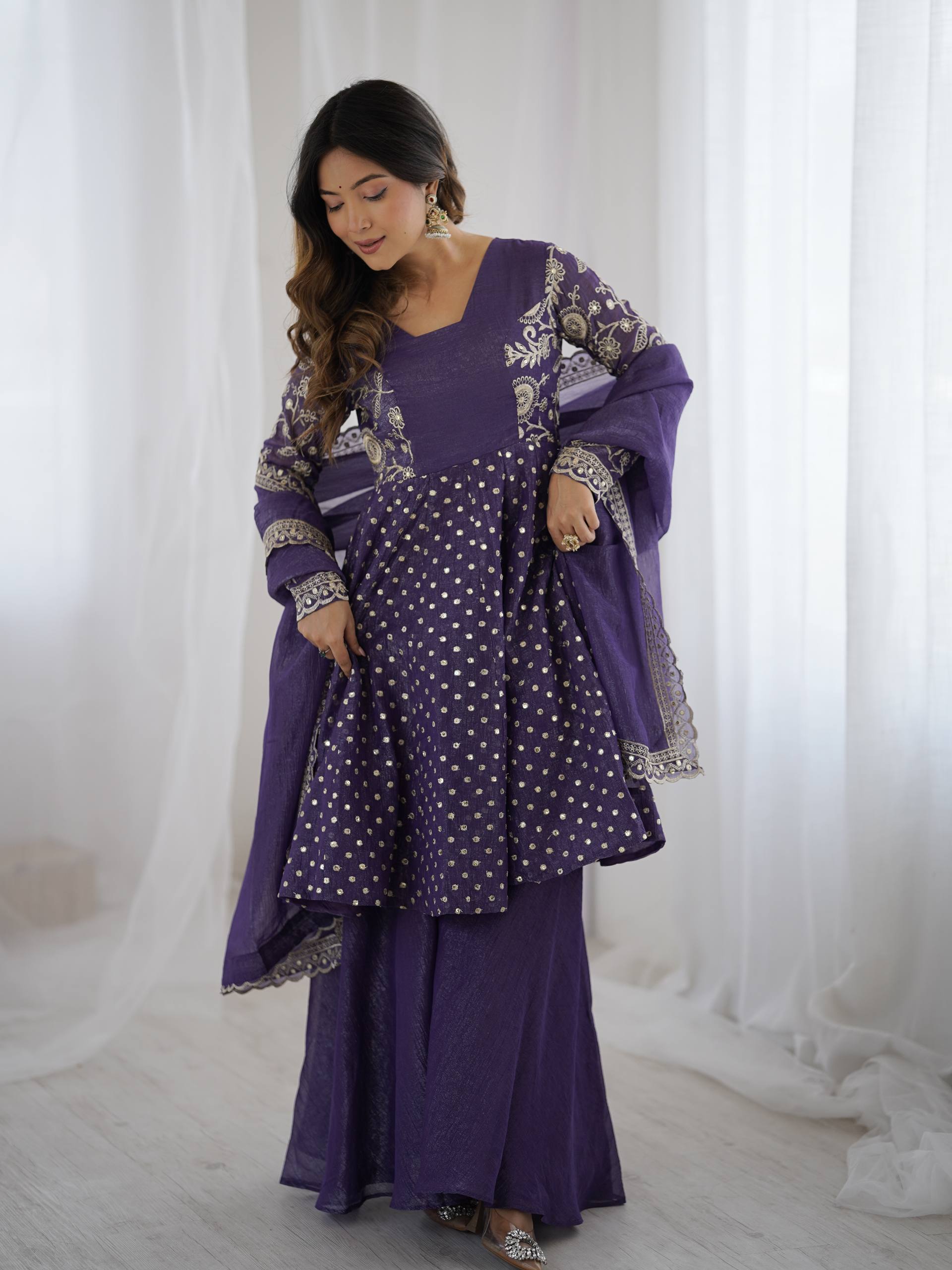 Arti Chahan's Wear Blue Color Embroidered Work Sharara Suit