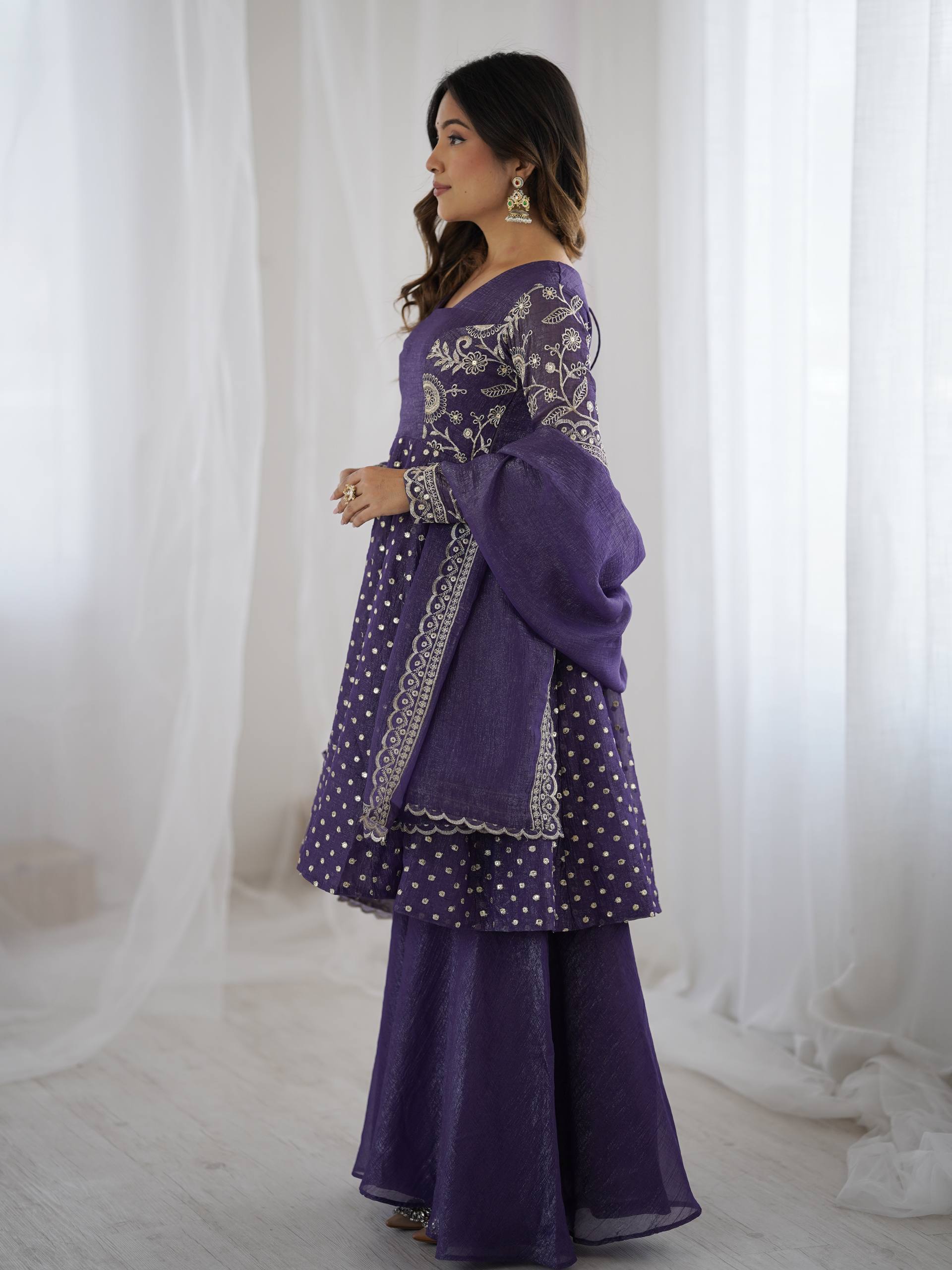 Arti Chahan's Wear Blue Color Embroidered Work Sharara Suit