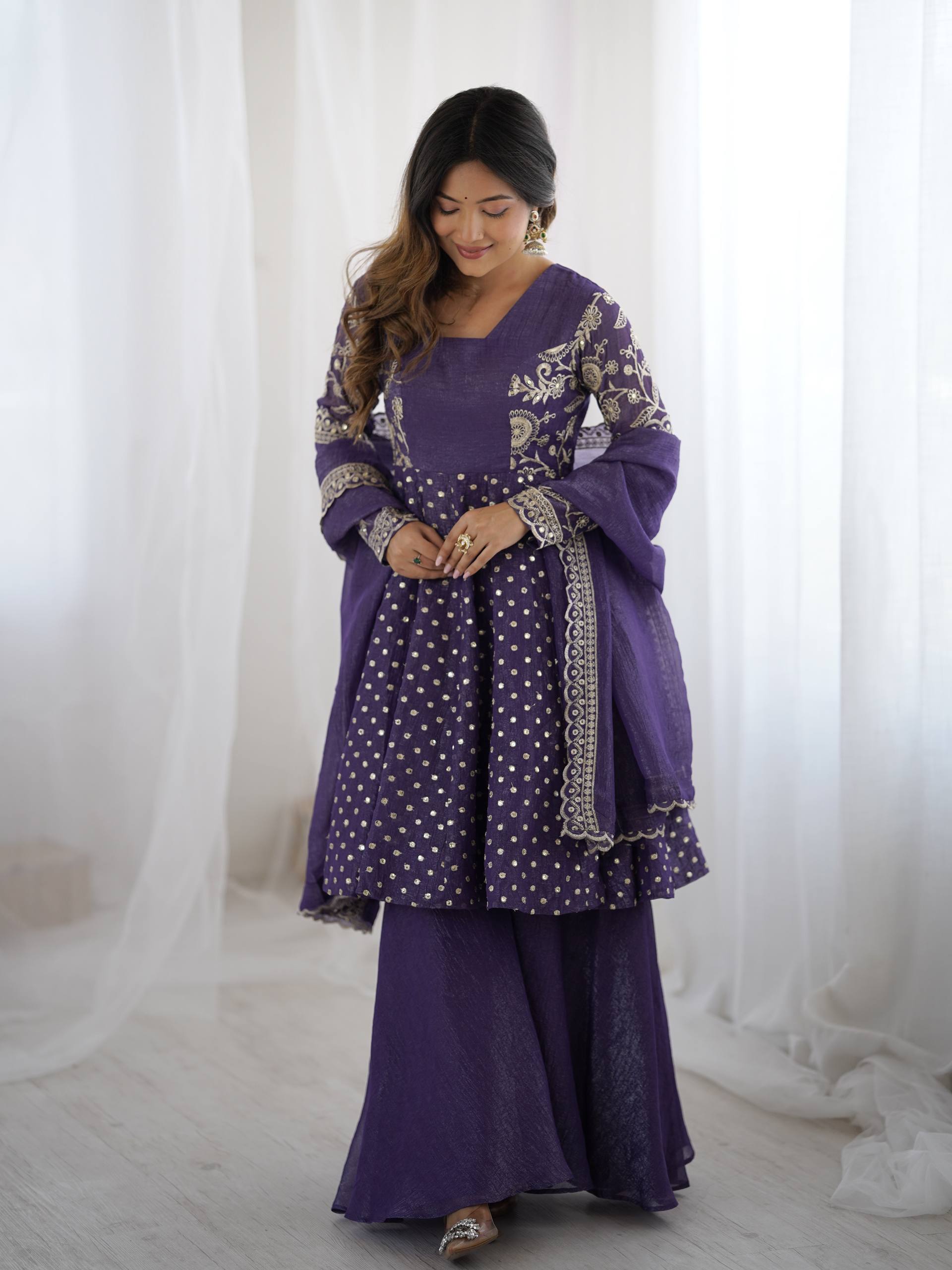 Arti Chahan's Wear Blue Color Embroidered Work Sharara Suit