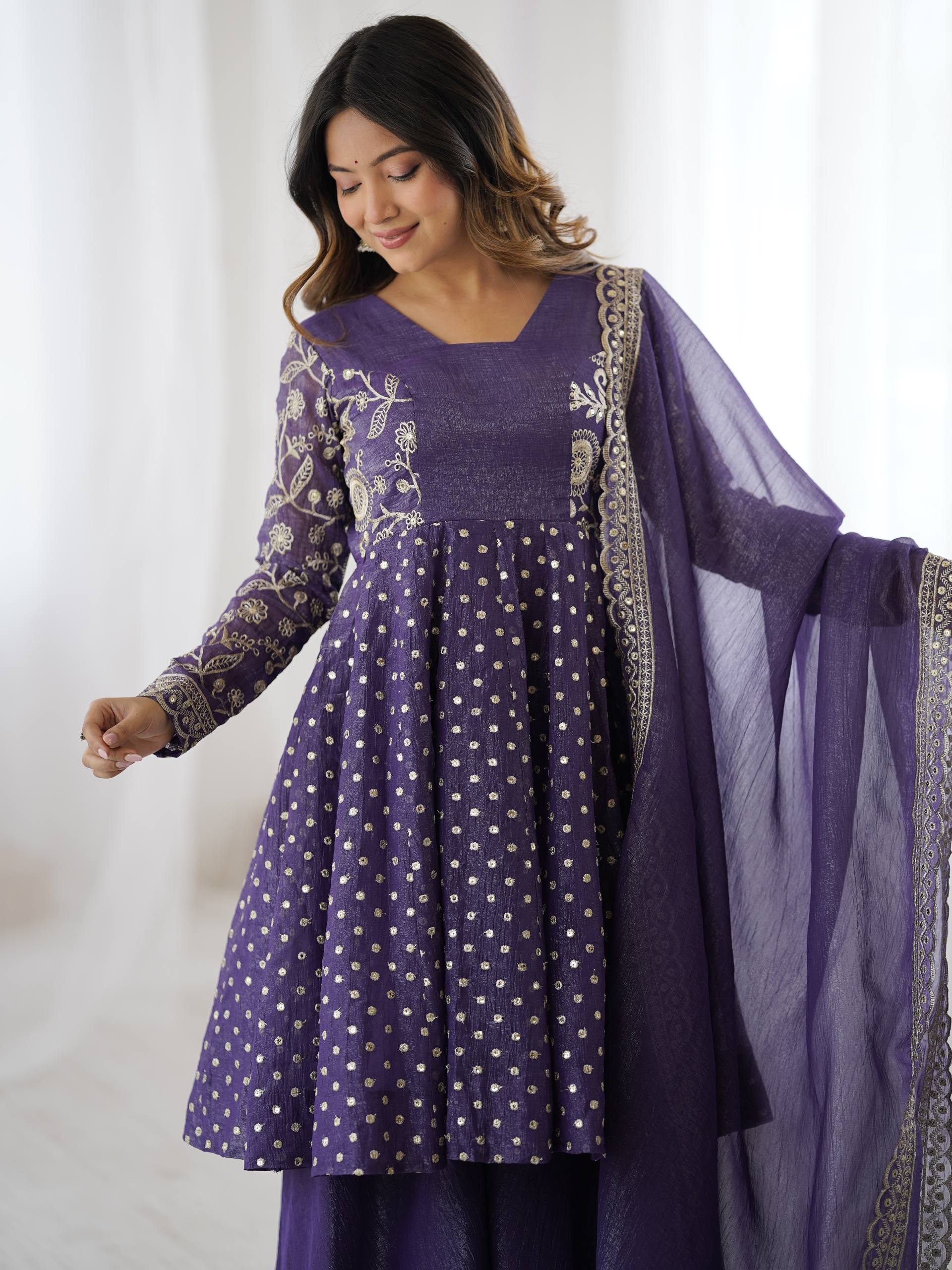 Arti Chahan's Wear Blue Color Embroidered Work Sharara Suit