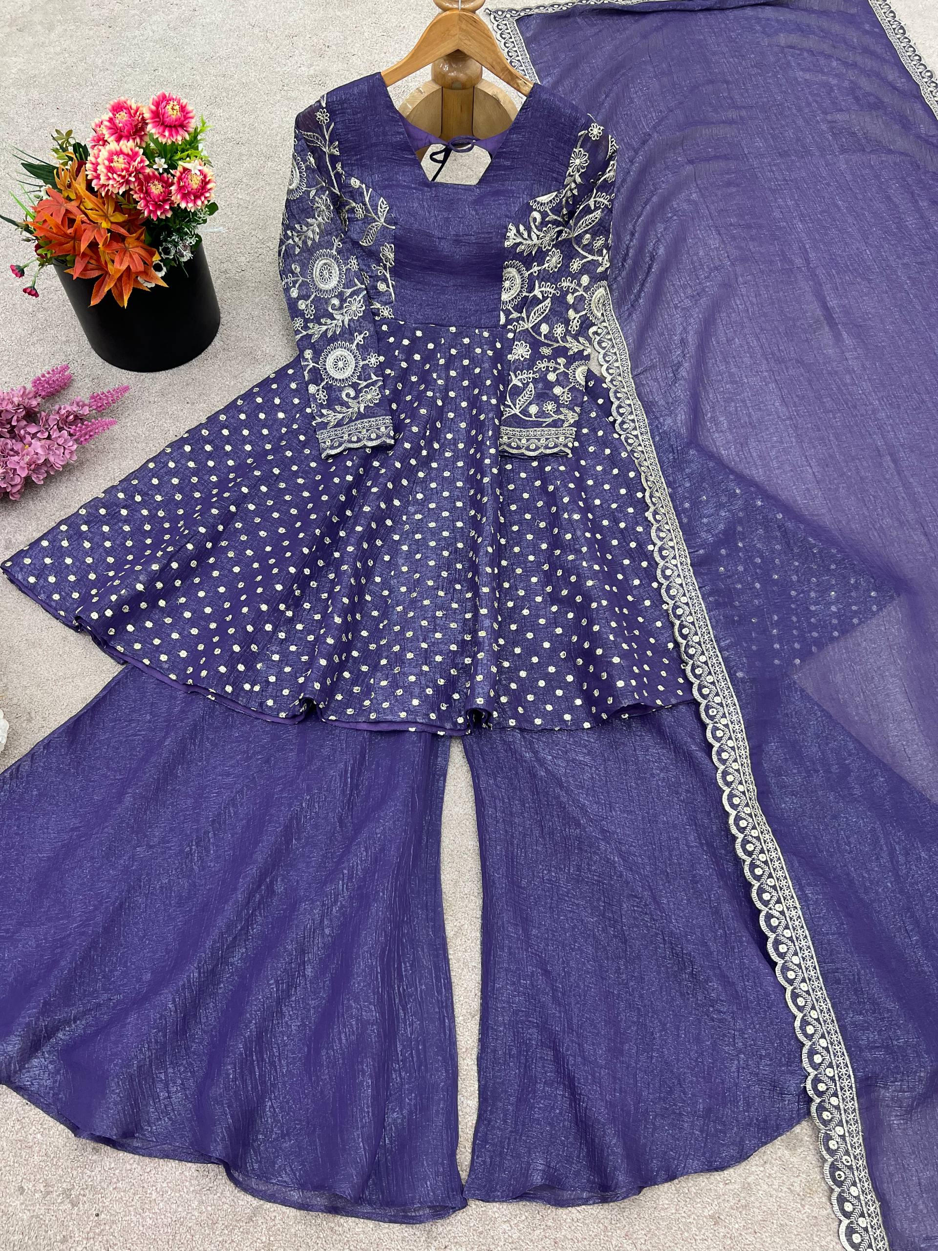Arti Chahan's Wear Blue Color Embroidered Work Sharara Suit