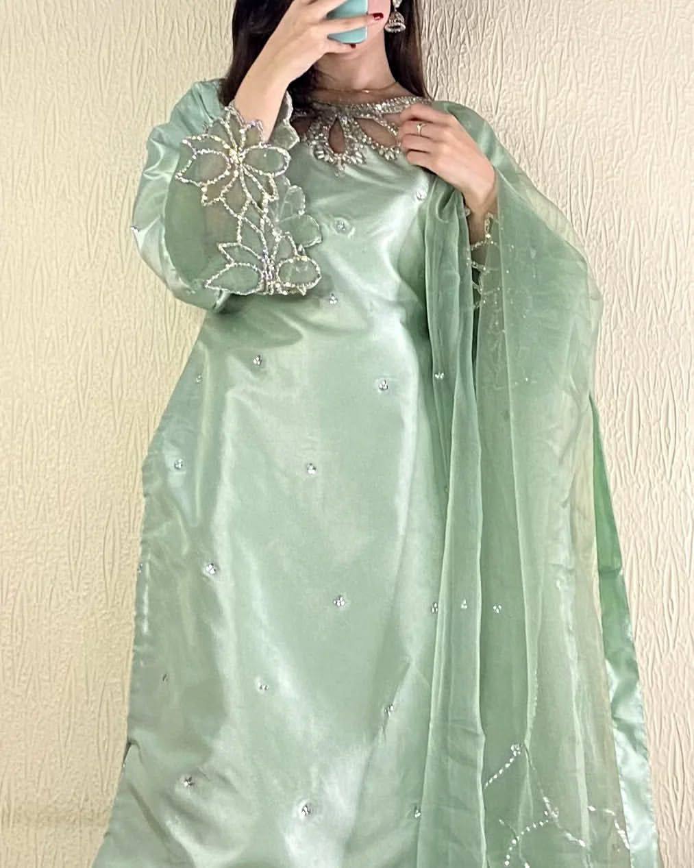 Beautiful Pista Green Color Embroidery With Beads And Sequence Work Salwar Suit