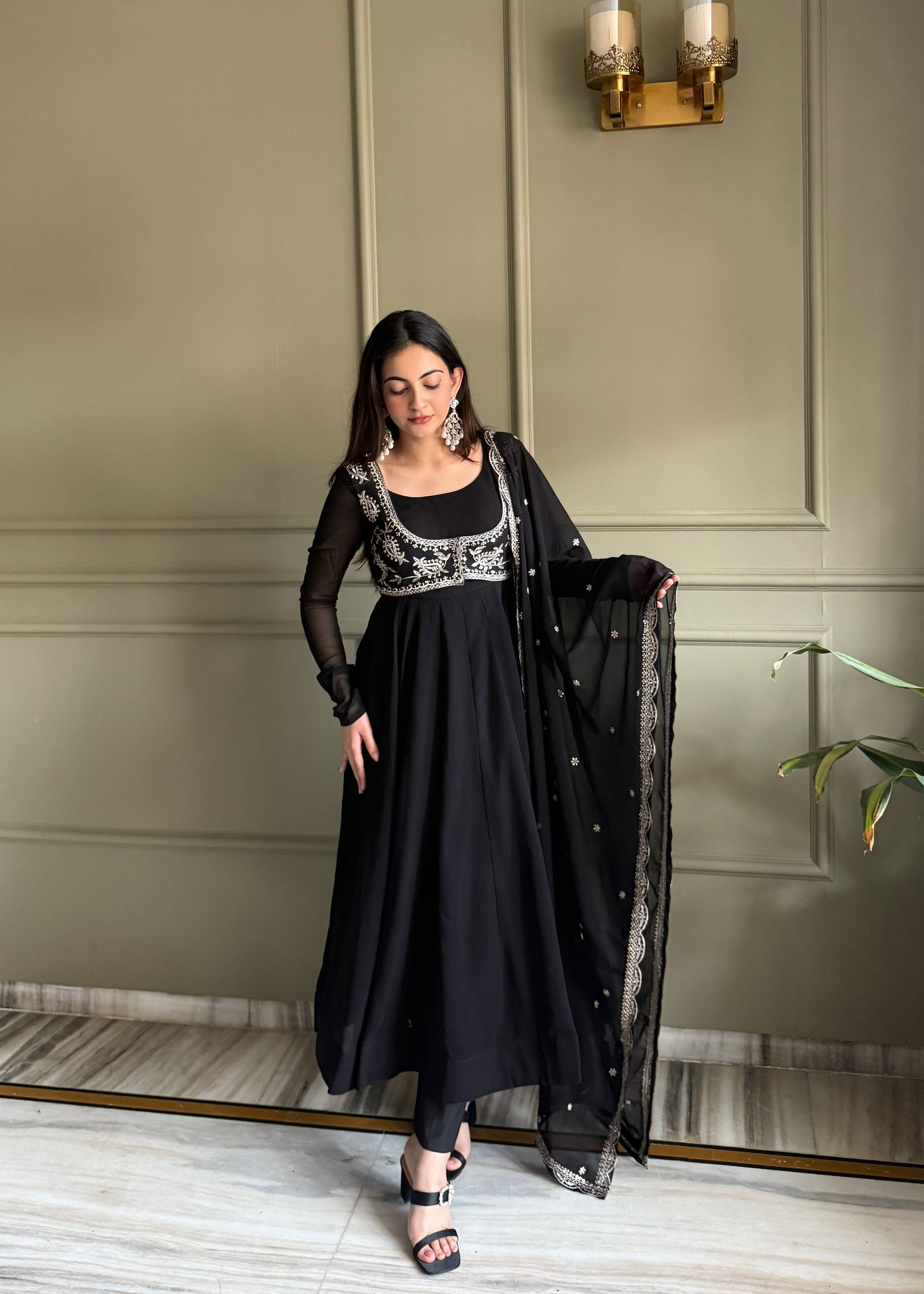 Admiring Black Color Embroidered Anarkali Suit With Dupatta – Vastra Shop