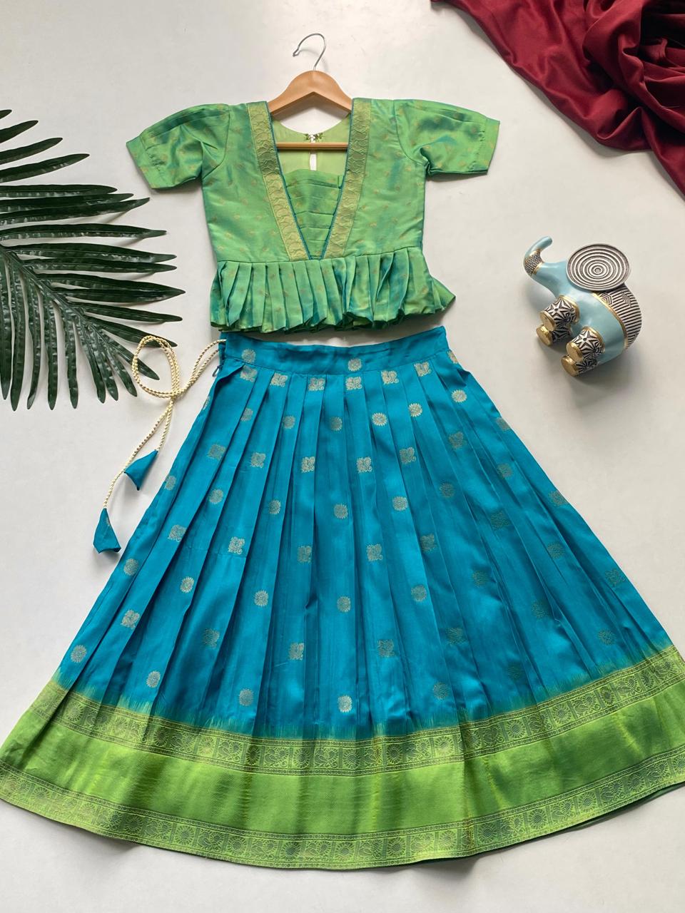 Beautiful Jacquard Silk Designer South Style Lehenga Choli For Girls