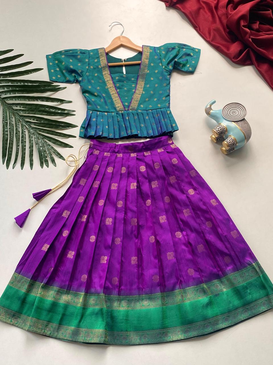 Beautiful Jacquard Silk Designer South Style Lehenga Choli For Girls