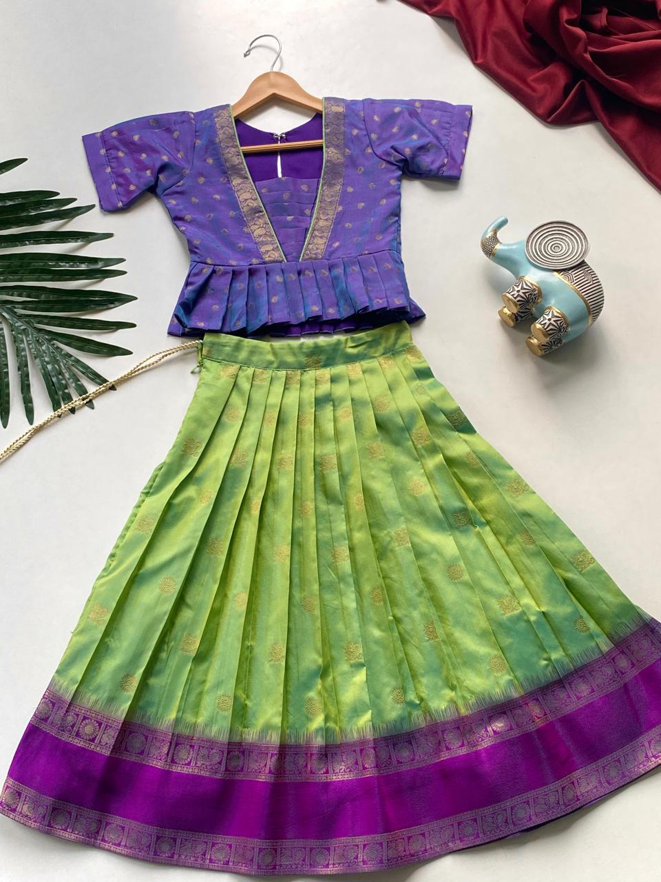 Beautiful Jacquard Silk Designer South Style Lehenga Choli For Girls
